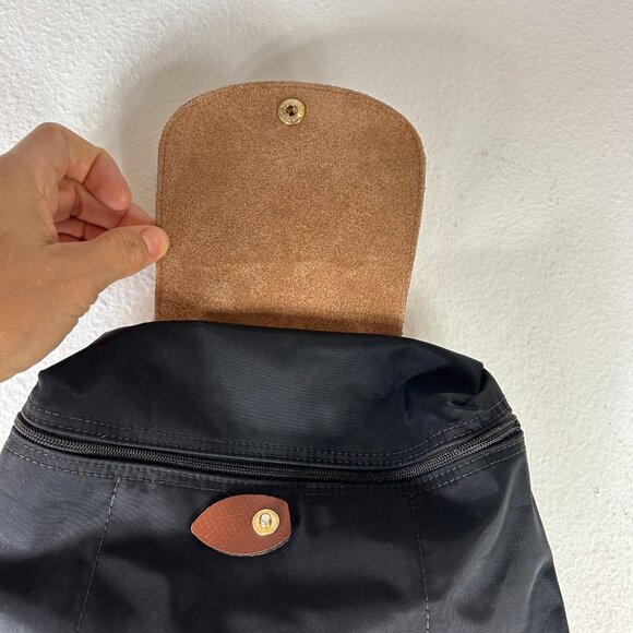 Longchamp Le Preage Black Brown Nylon Leather Backpack small capsule minimalist - Picture 9 of 16
